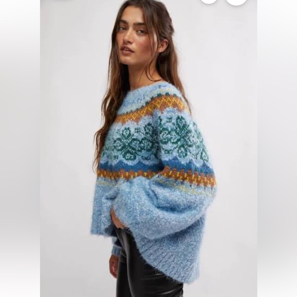FREE PEOPLE Festive Frost Norway Sweater Sz M - Picture 3 of 7